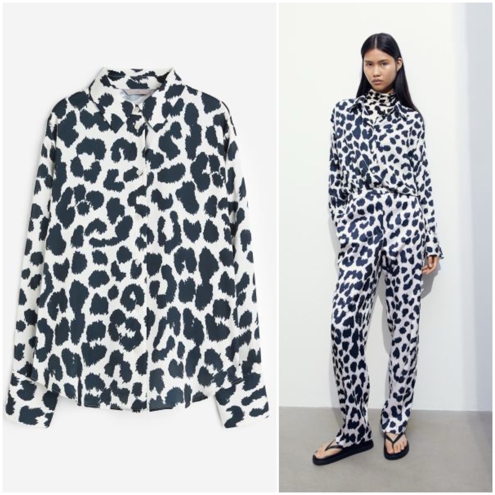 H&M Black and White Leopard Print Blouse